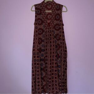 April Cornell Size S Boho Maxi Dress Red Sleeveless Vacation Dark Cottage